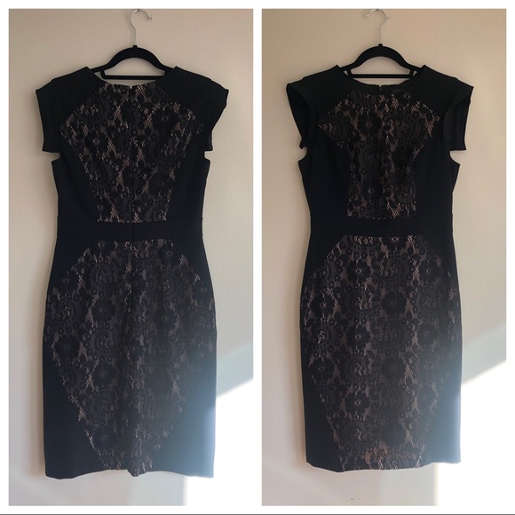 Adrianna Papell Sheath Black Lace Overlay Dress 8 - Picture 2 of 4